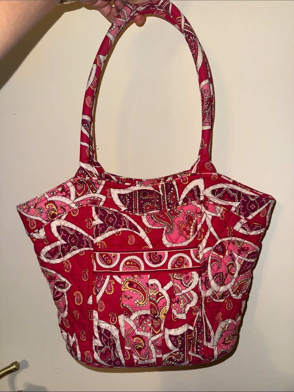 Vera Bradley Quilted Paisley Tote Shoulder Bag in Red and Pink